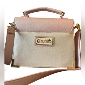 Sailor Moon Pink and Cream Loungefly Women's Bag with a Moon Sceptor Latch